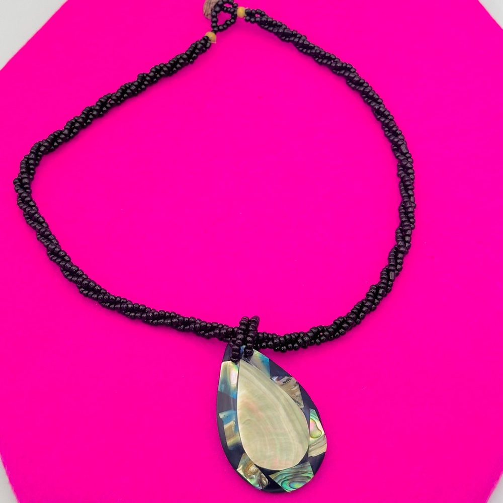 Handmade Onyx and Mother of Pearl Necklace - Picture 6 of 11